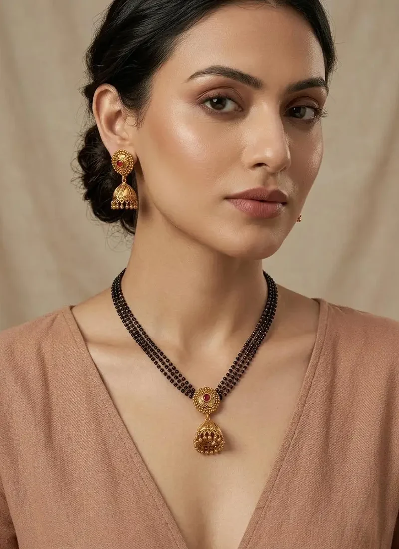 4 Layer karimani with jhumka pendant and earring