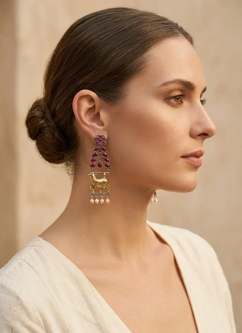 Antique Silver and gold embedded with red semi precious stones