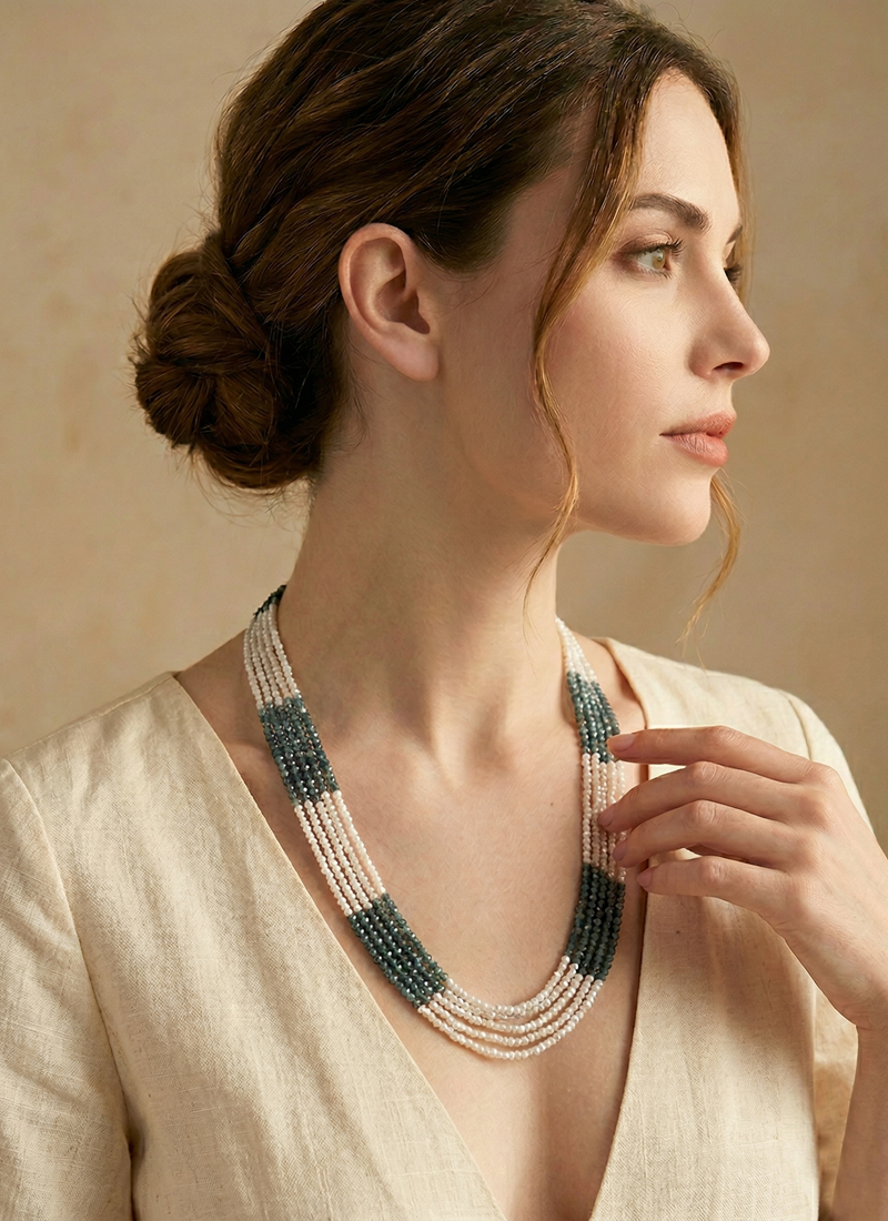 4-Layer Mother of Pearl & Labradorite Gemstone Necklace