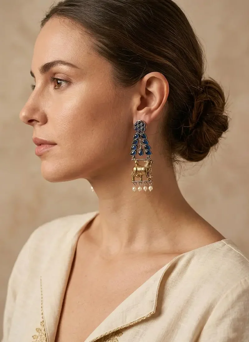 Antique Silver and gold embedded with blue semi precious stones