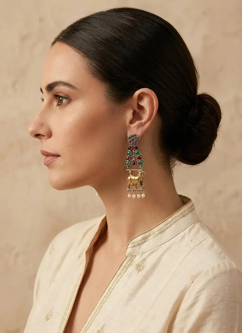 Antique Silver and gold embedded with red and green semi precious stones