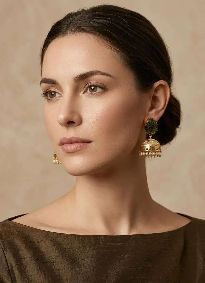 Golden jhumka with raw black onyx stone