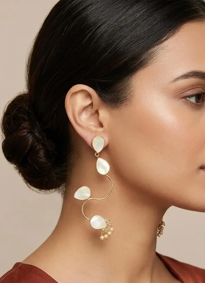 Elegant S Shape Mother of pearl earrings set in gold