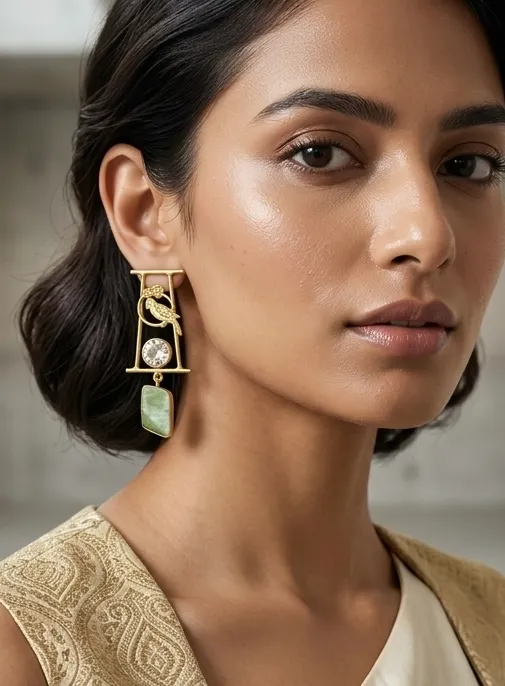 Golden Sparrow with Colored Drop Earrings