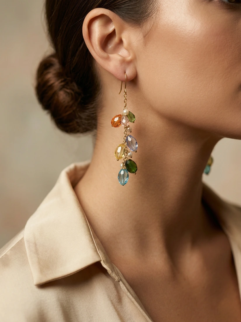 Multi color crystal earrings 250_- 13 nos