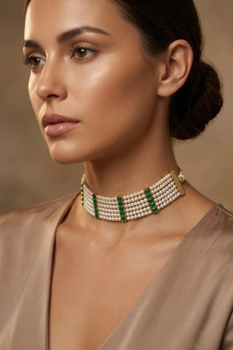 Manjari Pearl Green Choker