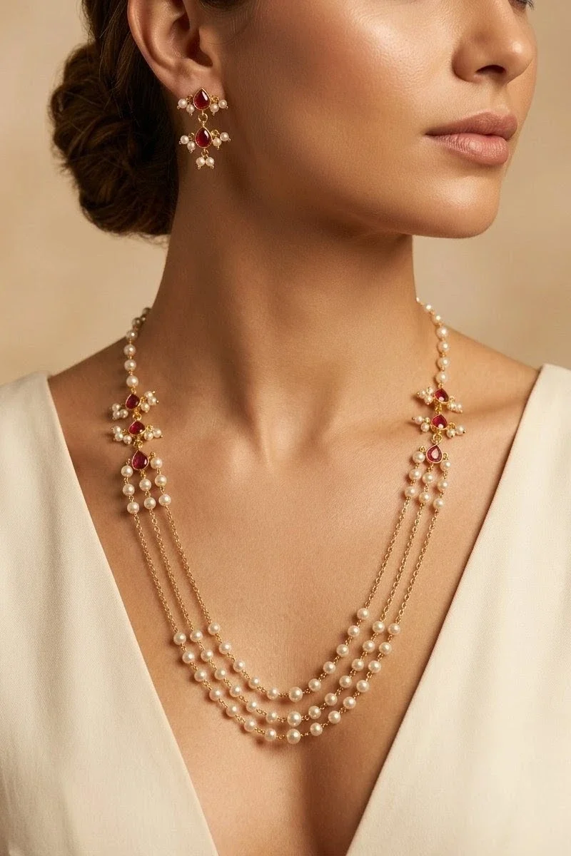Mayooram Red Necklace Set