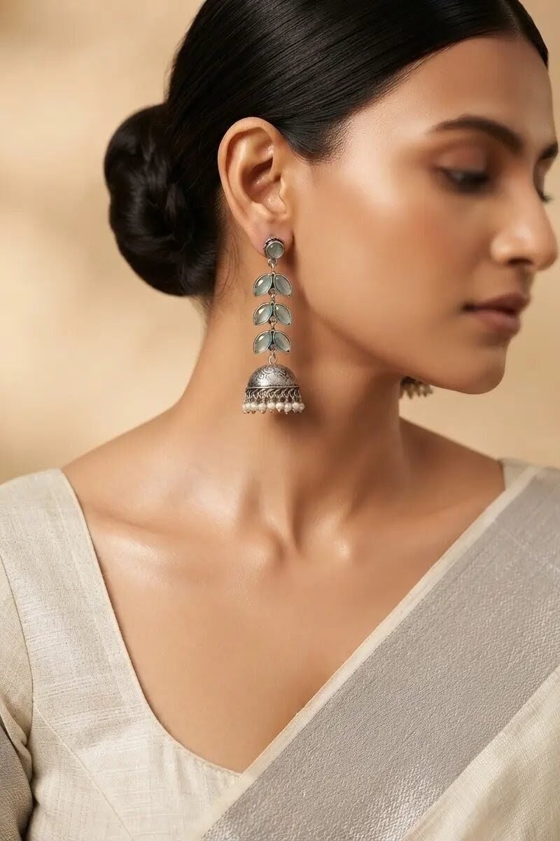 Ahalya Leaf Jhumkas Pastel Green