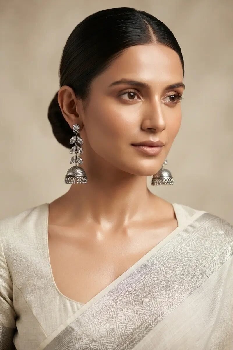 Ahalya Leaf Jhumkas White