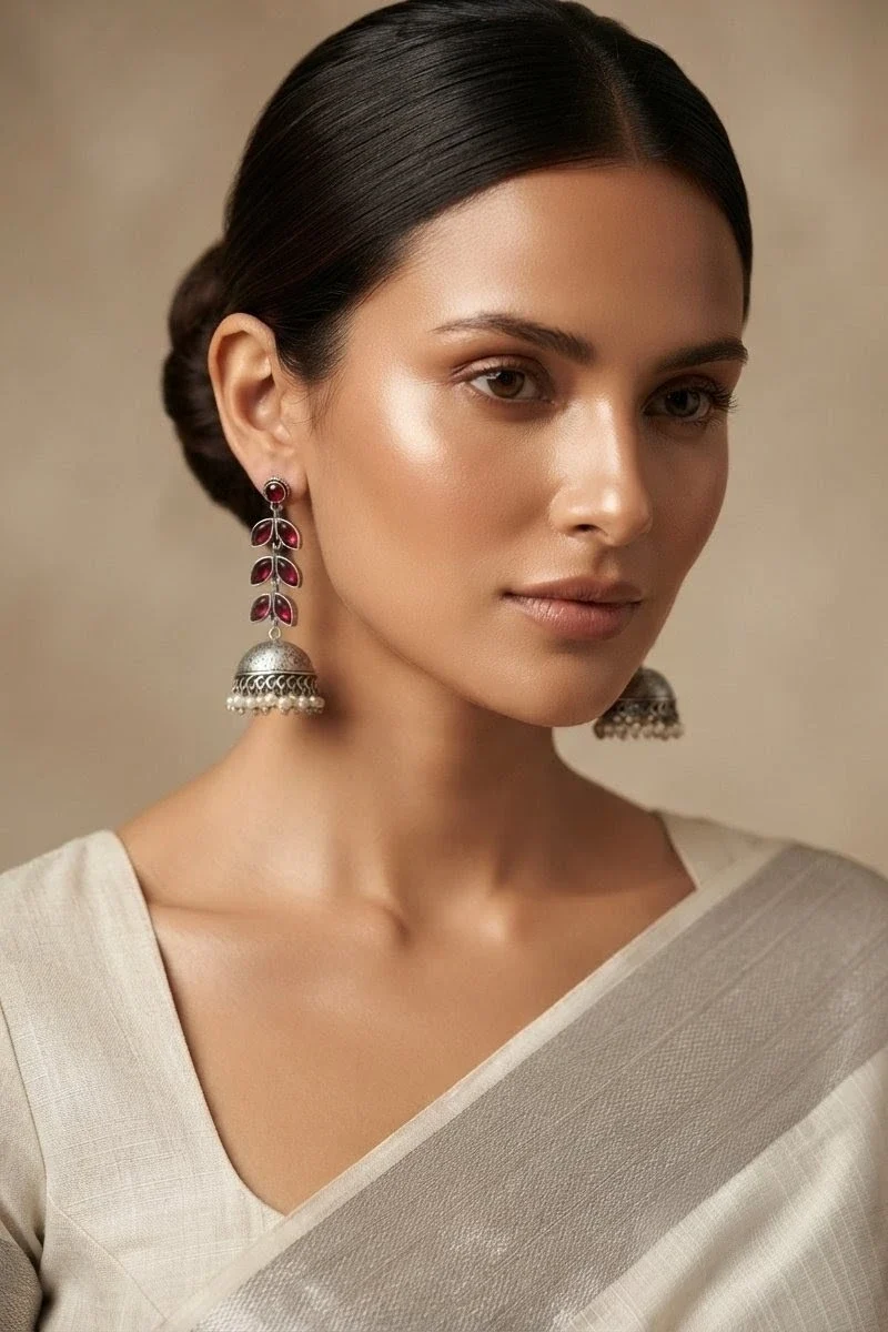 Ahalya Leaf Jhumkas Red